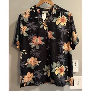 Tommy Bahama‎ Silk Hawaiian Shirt Floral Palm Tree Print Blouse Size S